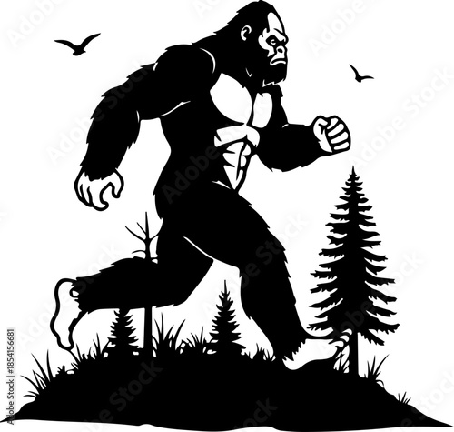 Bigfoot Silhouette Mountain Scene
