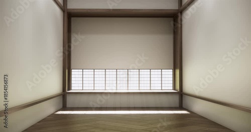 Empty Mock up living room, minimal style with wooden details background 3D illustration rendering