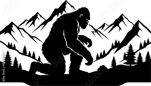 Bigfoot Silhouette Mountain Scene