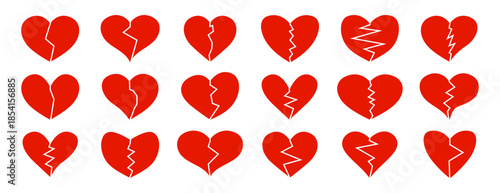 Collection of different red broken heart icons