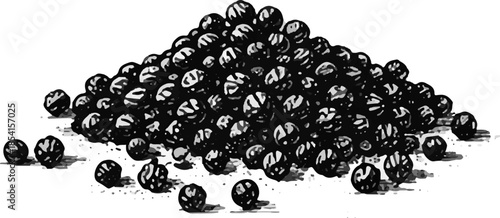 Vintage Whole Black Peppercorns Heap Illustration
