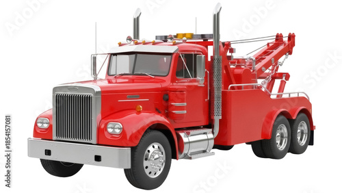 Foto Red tow truck PNG isolated on transparent background, vintage wrecker vehicle fo