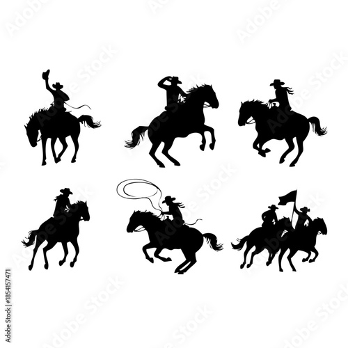 Silhouettes of cowboys riding horses
