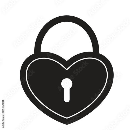 Vintage Solid Black Heart-Shaped Padlock Silhouette with Keyhole Detail