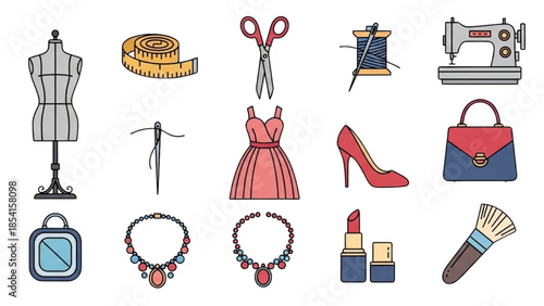 Fashion icons and accessories displayed in a digital illustration