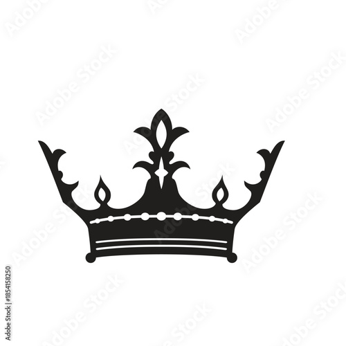 Vintage Solid Black Royal Crown Icon with Central Cross Heraldry Detail