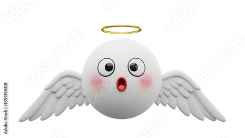 Cute angel emoji PNG isolated on transparent background, cartoon character with wings and halo for graphic design and social media use