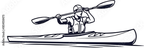 Vector illustration of  line art of kayak paddler visual, Speed water motion