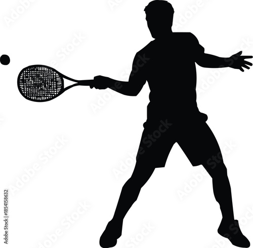 Vector illustration of Tennis Player Swing Silhouette | Racket Sports Motion
