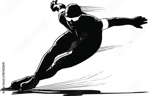 Vector illustration of Ice Skater Silhouette | Gliding Sports Motion Vector