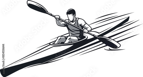 Vector illustration of Kayak Paddler Silhouette | Canoe Water Sports Vector