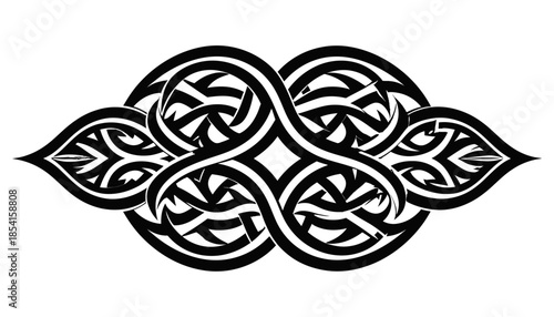Intricate black and white Celtic knot design element for decoration.