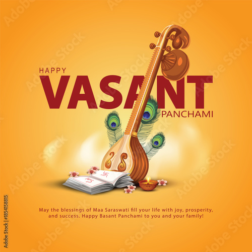 Sarasvati for happy Vasant Panchami Puja of India. vector illustration design