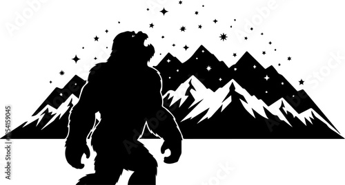 Bigfoot Silhouette Mountain Scene
