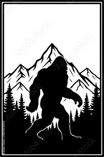 Bigfoot Silhouette Mountain Scene