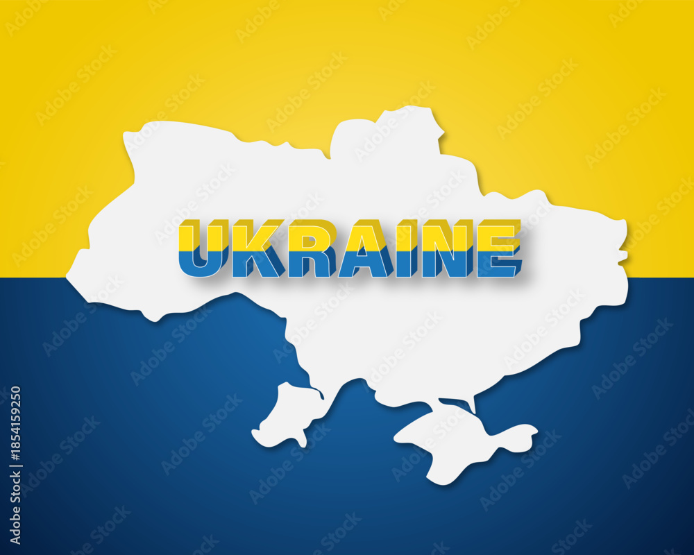 Obraz premium Vector illustration of Ukraine map with national flag colors and bold typography, patriotic country symbol representing independence, unity, freedom, sovereignty and modern geopolitical identity