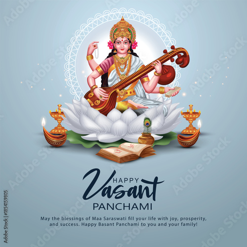 Sarasvati for happy Vasant Panchami Puja of India. vector illustration design