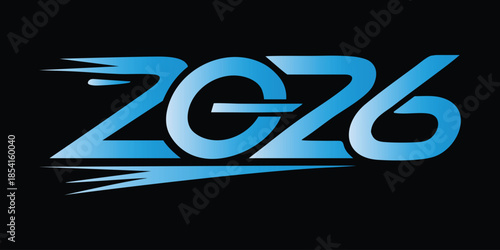 Blue gradient vector of 2026 on black background with motion streaks