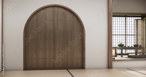 Empty Mock up living room, minimal style with wooden details background 3D illustration rendering