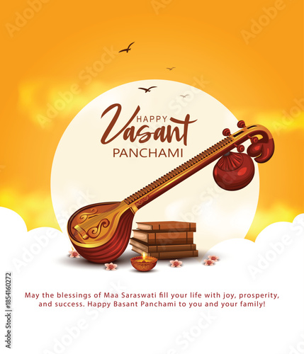 Sarasvati for happy Vasant Panchami Puja of India. vector illustration design