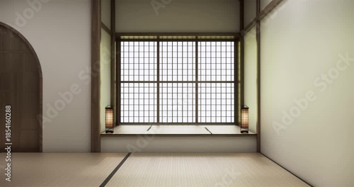 Empty Mock up living room, minimal style with wooden details background 3D illustration rendering