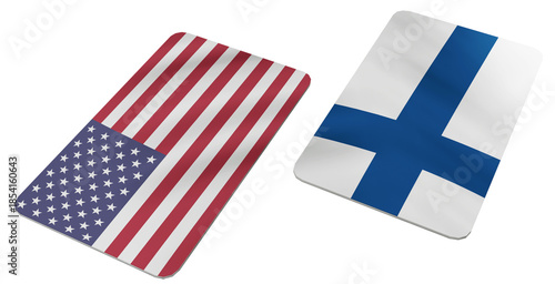 Flags of the United States and Finland Displayed as Modern Graphic Cards, Symbolizing International Relations and Cooperation