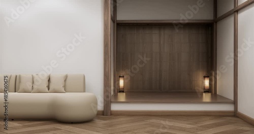 Mini sofa armchair and decoration japanese on Modern room interior muji minimalist style.3D rendering