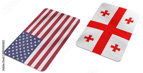 United States and Georgia National Flags on Rectangular Cards, Illustrating Bilateral Relations and Diplomatic Ties