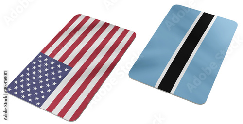 Flags of the United States of America and Botswana Displayed on Two Tilted, Rounded corner Cards, Symbolizing International Relations
