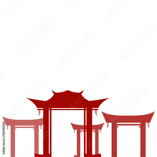 Red Chinese Gate Silhouette Illustration