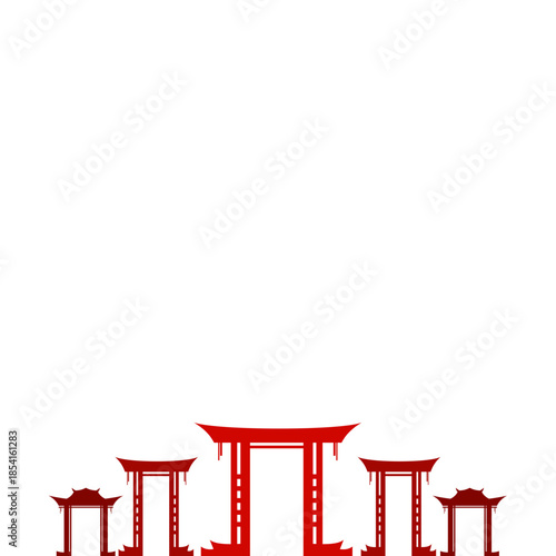 Red Chinese Gate Silhouette Illustration