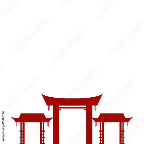 Red Chinese Gate Silhouette Illustration