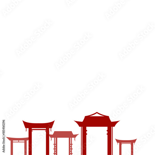 Red Chinese Gate Silhouette Illustration