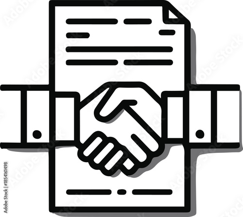 Handshake Agreement: A graphic depicting a handshake seals a business agreement, symbolizing partnership and a mutual understanding in a simple line art.