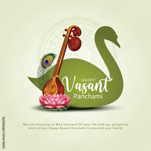 Sarasvati for happy Vasant Panchami Puja of India. vector illustration design