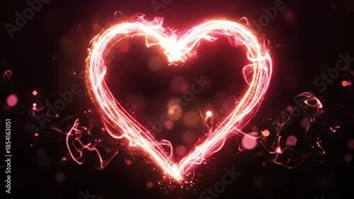 Abstract glowing heart with dynamic light particle trails