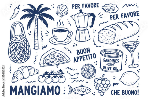set of summer icons,
Italian Vacation Vector Illustrations – Hand-Drawn Chalk & Charcoal Summer Doodle Set