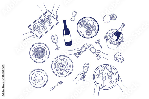 set of La Dolce Vita Sicily,
La Dolce Vita Sicily Style – Hand-Drawn Ink Food & Wine Sketch Illustrations