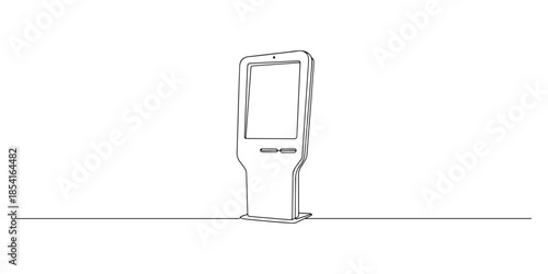 Continuous one line of an information kiosk screen, representing self-service information access, hand drawn vector illustration.