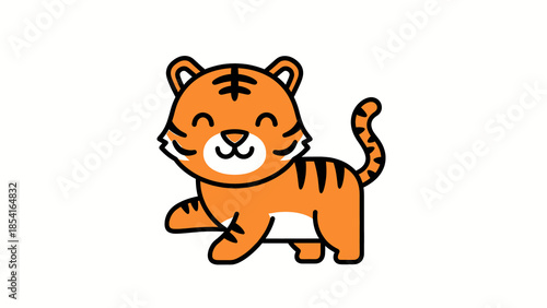 Adorable smiling cartoon tiger cub character illustration.
