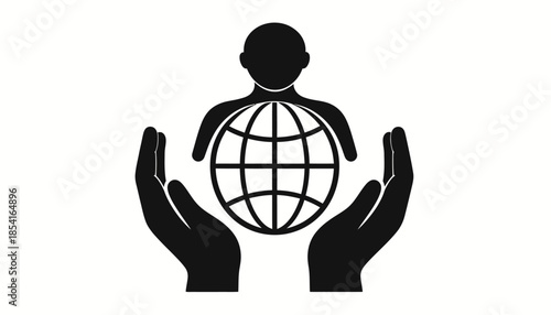 Silhouette of a person holding a globe in their hands, representing global care and responsibility.