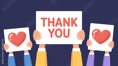 Grateful Hands Holding Thank You Signs with Hearts