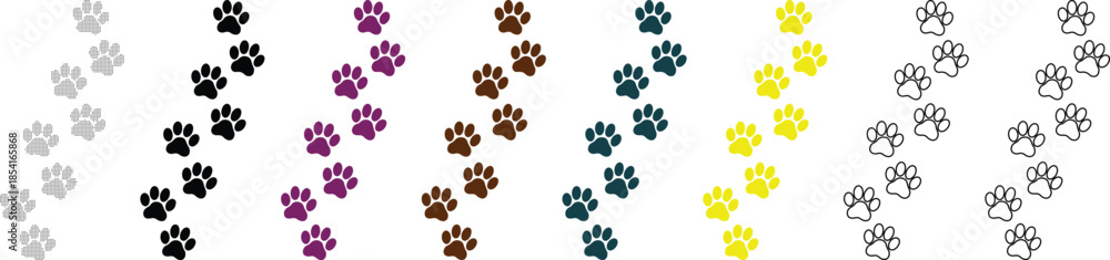 Fototapeta premium Colorful Paw Prints Pattern on Transparent Background