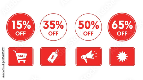 Vector  illustration of Various discount offers are prominently displayed with percentage signs and sale related icons