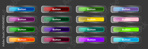 Futuristic 3D Blue Glass UI Buttons with Brushed Metallic Chrome Bezel, Editable AI file