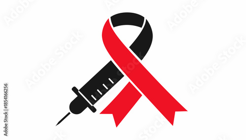 Aids awareness ribbon with syringe as a symbol of prevention and treatment.