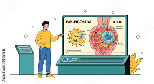 Educational exposition of the immune system with interactive presentation and illustration display