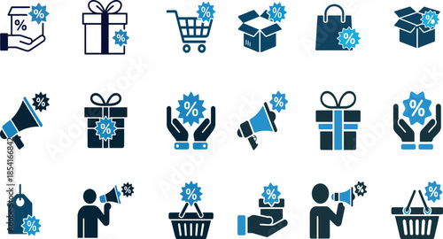 Set of shopping icons with percentage discounts and gifts