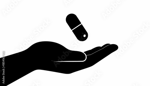 Hand holding a pill, medical treatment and healthcare concept illustration.