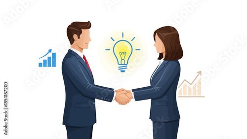 Business partnership concept professionals shaking hands, symbolizing collaboration, innovation, strategic growth, and shared ideas for mutual success